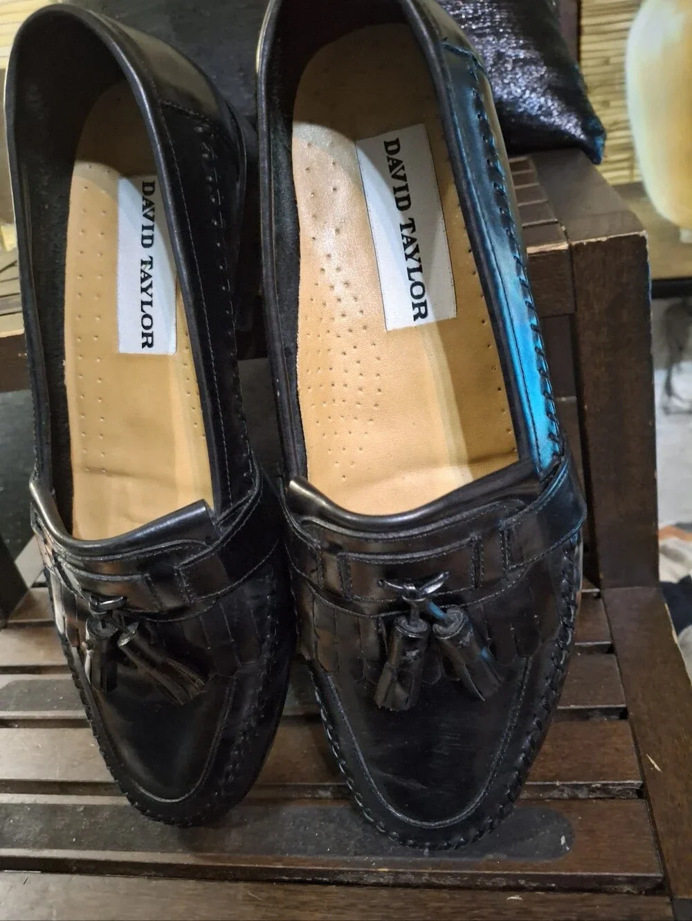 David Taylor Black Leather Tassel Kiltie Loafers
